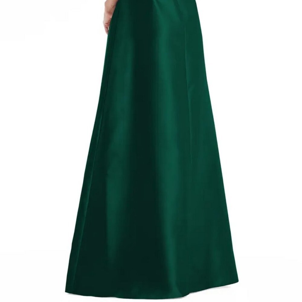 Alfred Sung Hunter Green Off the Shoulder Satin Gown D811s - Picture 4 of 4